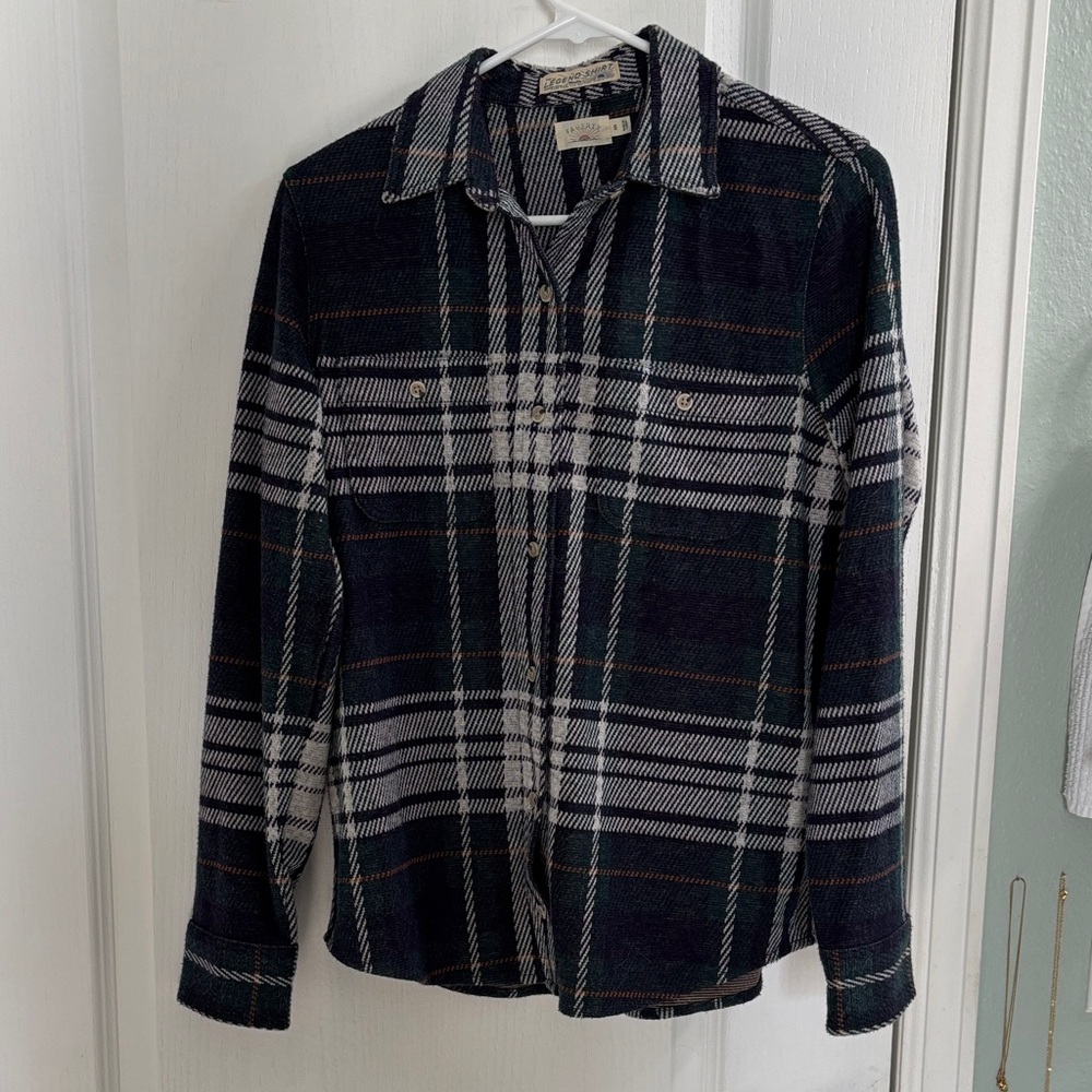 Faherty Legend Sweater Shirt, women’s small, blue ridge plaid